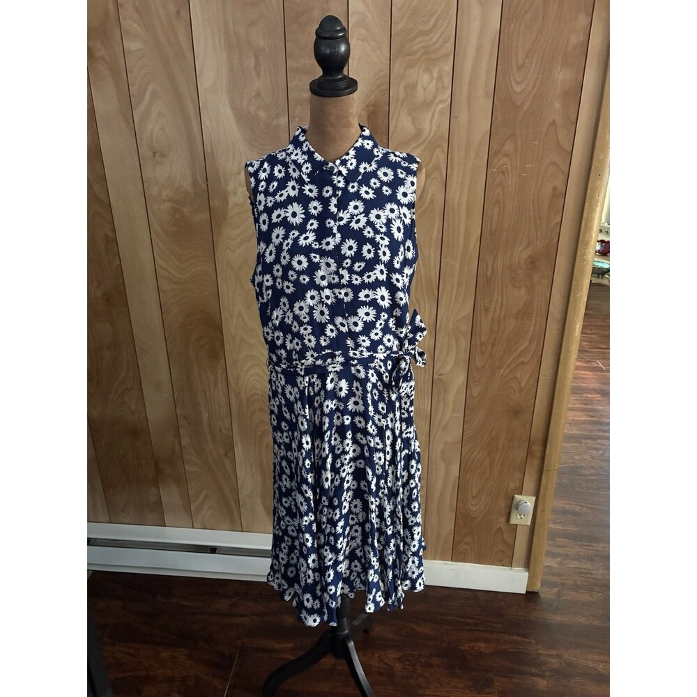 Hobbs London Navy Blue White Daisy Floral Sleeveless Shirt‎ Dress Size US 10